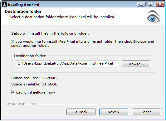 Select a destination folder where iFeelPixel will be installed