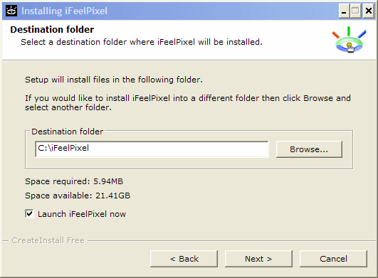 Select a destination folder where iFeelPixel will be installed
