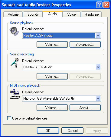 Sound and audio devices properties