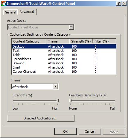 Immersion TouchWare Control Panel Advanced