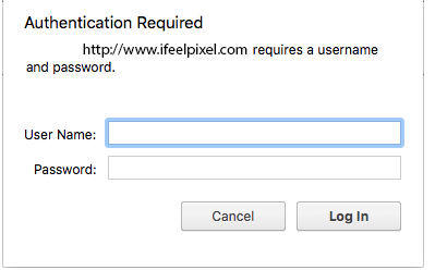 Authentification Required www.ifeelpixel.com requires a username and password