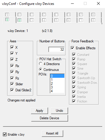 Configure VJoy Devices