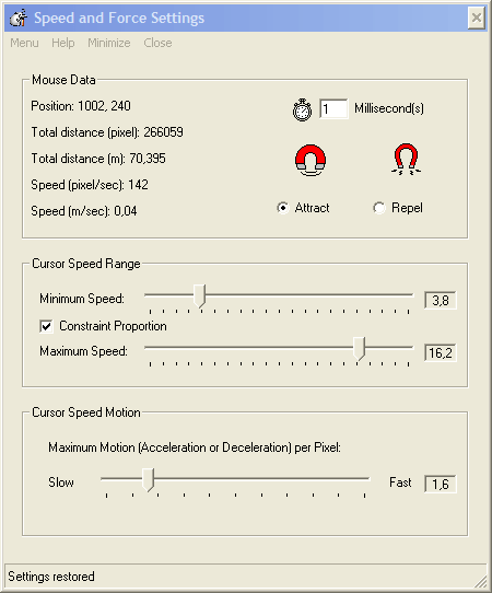 Speed and Force Settings