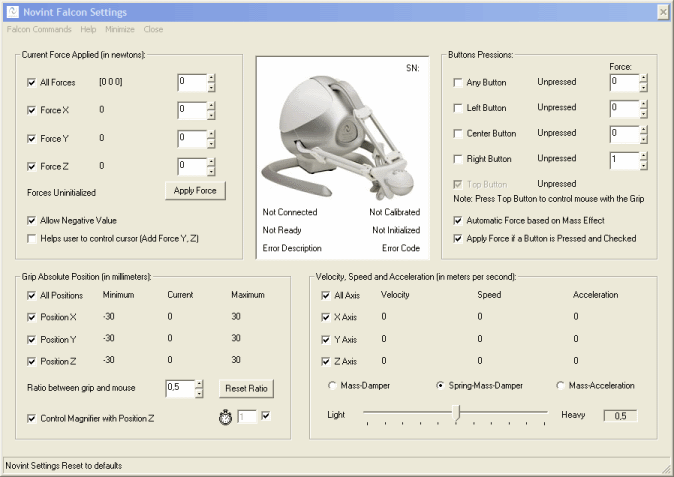 Novint Falcon Options